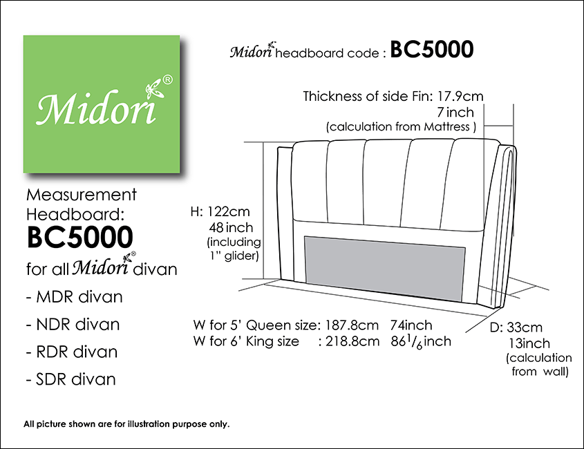 Midori Furnishing & Bedding - Headboard BC5000 Measurement